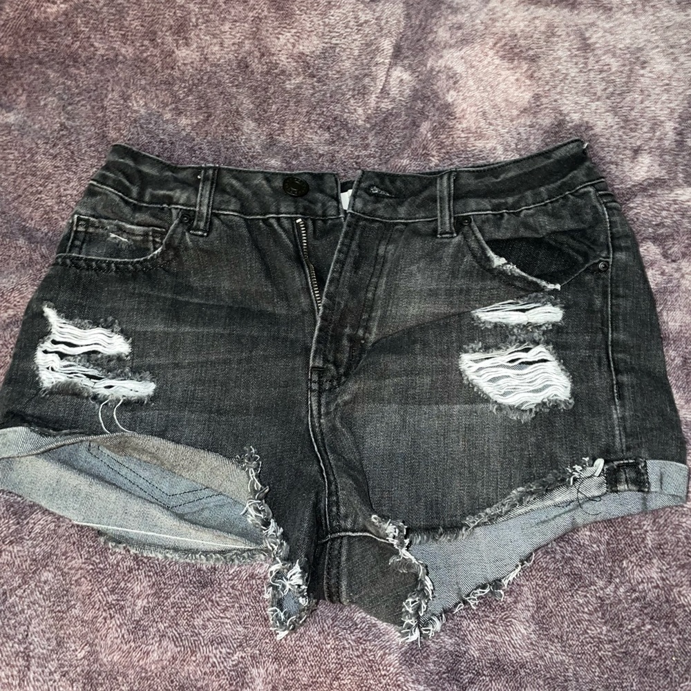 Refugee black jean shorts